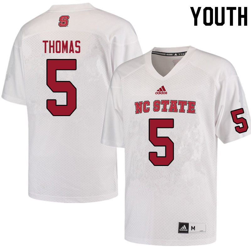 Youth #5 Thayer Thomas NC State Wolfpack College Football Jerseys Sale-White - Click Image to Close